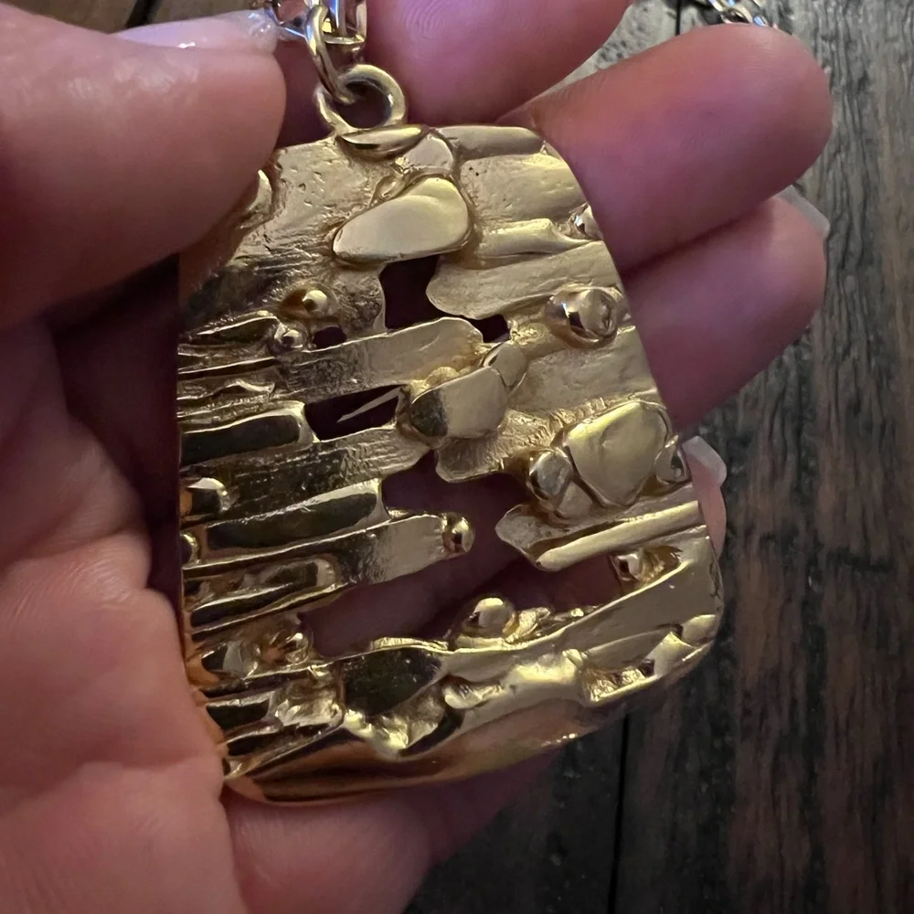 Vintage Trifari Brutalist Style Goldtone Pendant Necklace 80s Maximalist - Picture 3 of 5